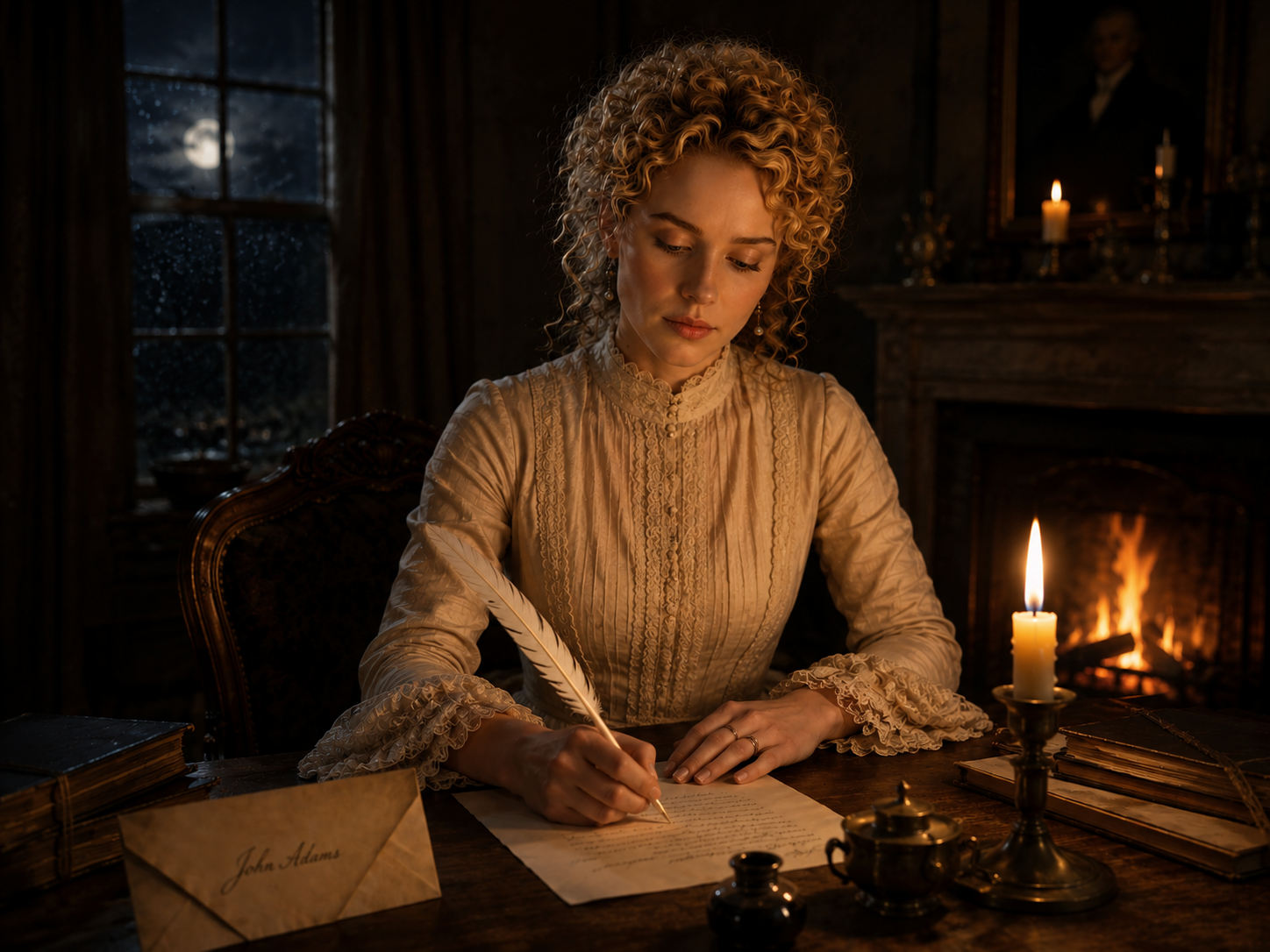 Abigail Adams writes by candlelight
